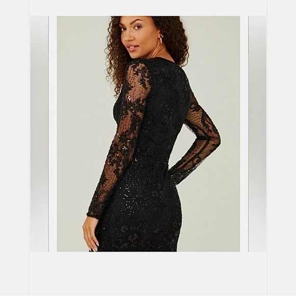Altar’d State Ania Elegant Black Beaded Sequin Dress Long-Sleeve Sequin Dress - Picture 11 of 16